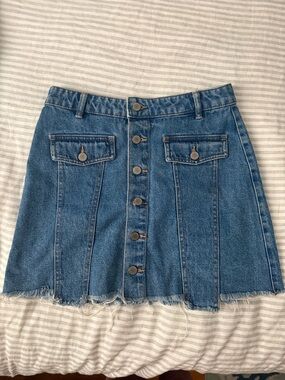 Zara Blue Button-Front Denim Mini Skirt